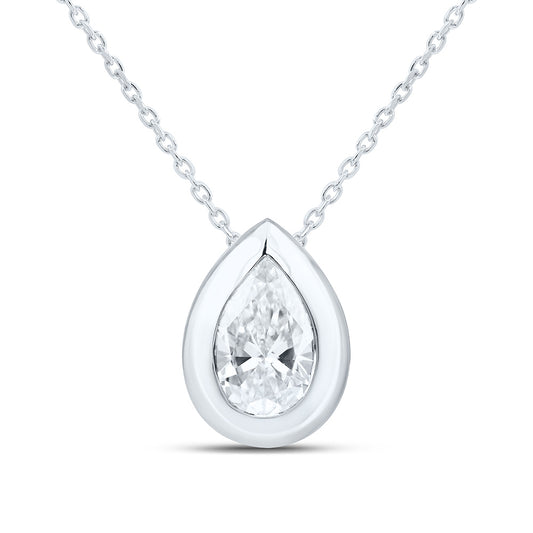 14k White Gold 1 CTW Lab Grown Diamond Fashion Pear Bezel Pendant