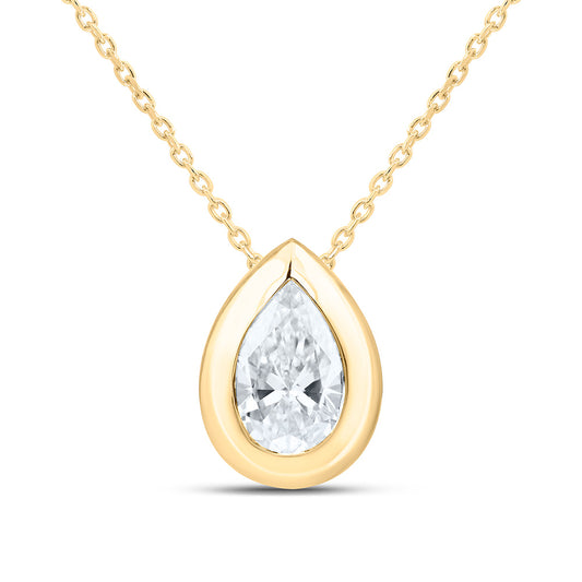 14k Yellow Gold 1 CTW Lab Grown Diamond Fashion Pear Bezel Pendant
