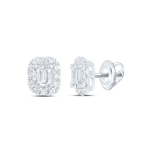 14k White Gold 0.5 CTW Lab Grown Diamond Fashion Emerald Stud Earrings