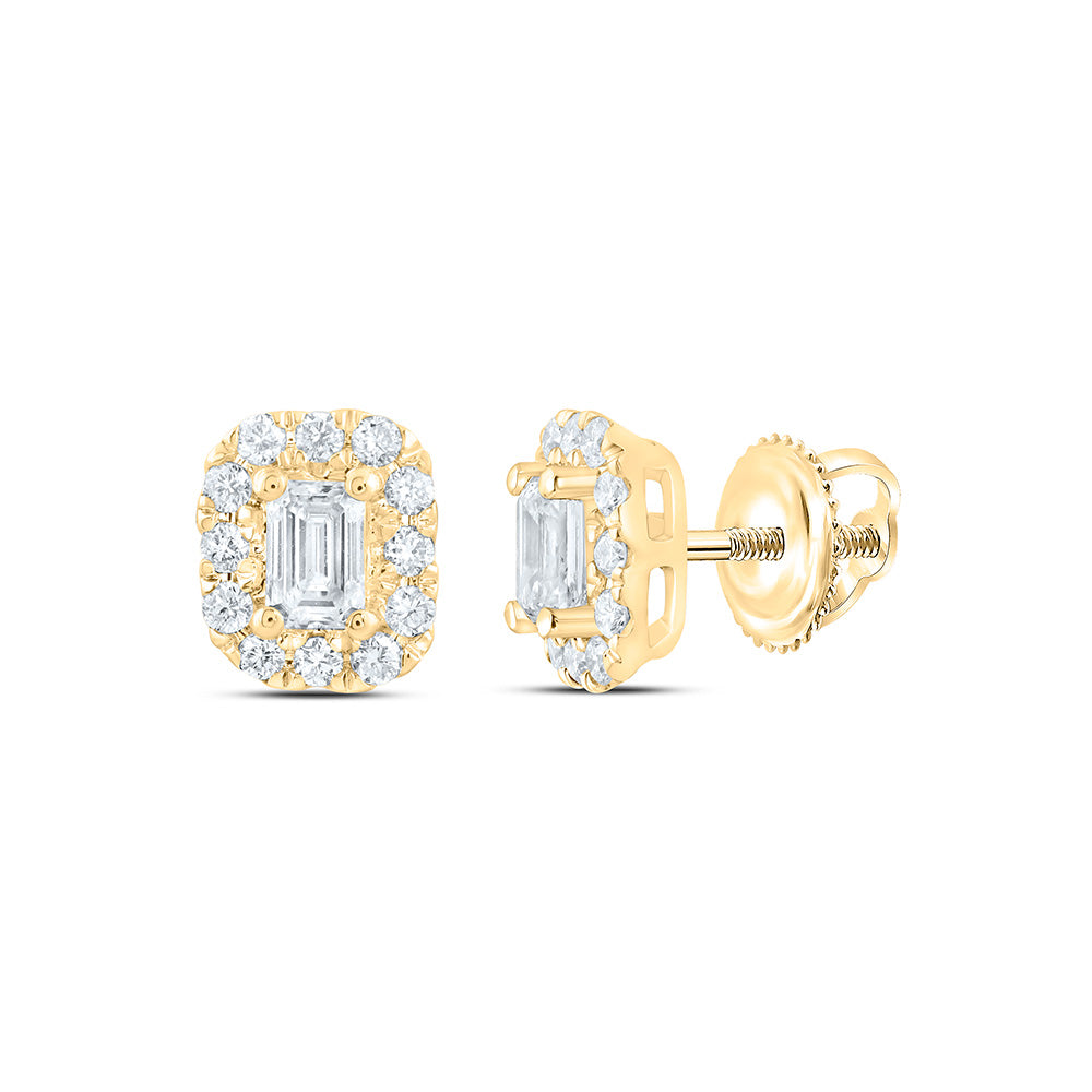 14k Yellow Gold 0.5 CTW Lab Grown Diamond Fashion Emerald Stud Earrings