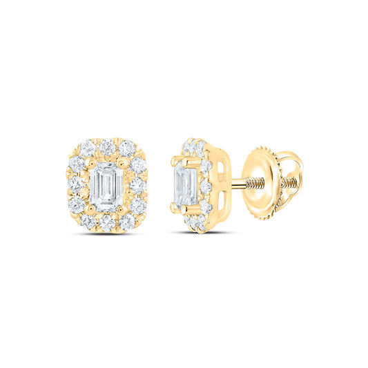 14k Yellow Gold 0.5 CTW Lab Grown Diamond Fashion Emerald Stud Earrings