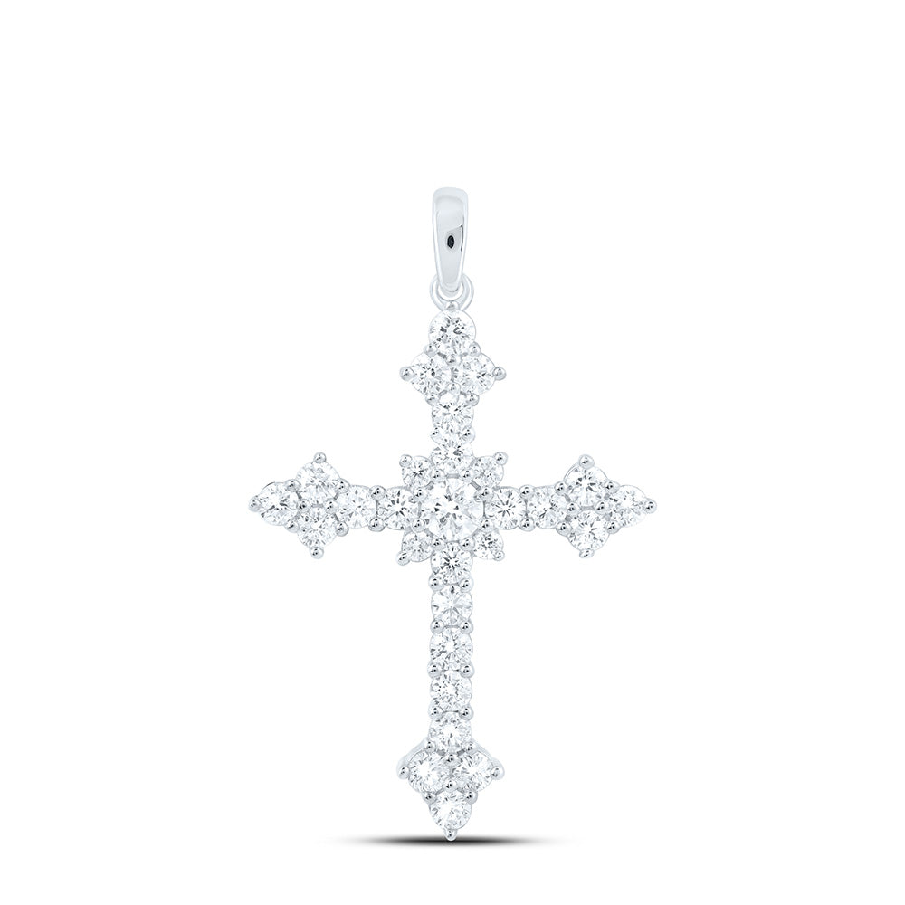 14k White Gold 1 CTW Lab Grown Diamond Fashion Cross Pendant