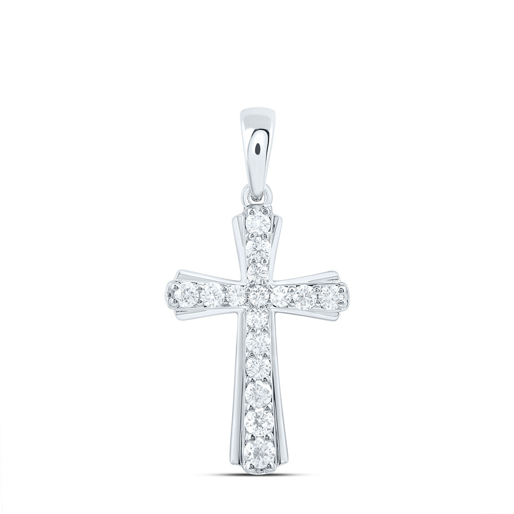 14k White Gold 1 CTW Lab Grown Diamond Fashion Cross Pendant