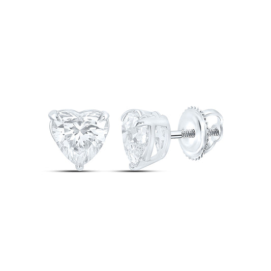 14k White Gold 1 CTW Lab Grown Diamond Heart Solitarie Stud Earrings