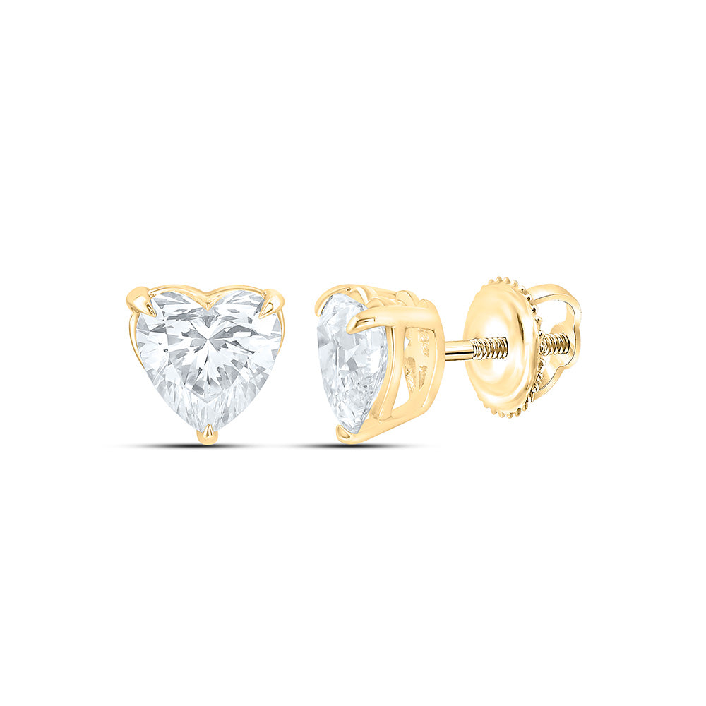 14k Yellow Gold 1 CTW Lab Grown Diamond Heart Solitarie Stud Earrings