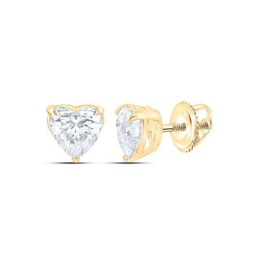 14k Yellow Gold 1 CTW Lab Grown Diamond Heart Solitarie Stud Earrings