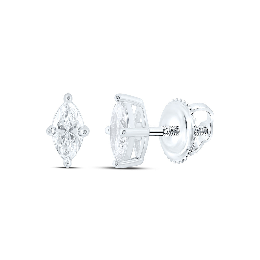 14k White Gold 0.5 CTW Lab Grown Diamond Marquise Solitarie Stud Earrings