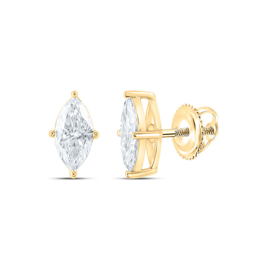 14k Yellow Gold 1 CTW Lab Grown Diamond Marquise Solitarie Stud Earrings