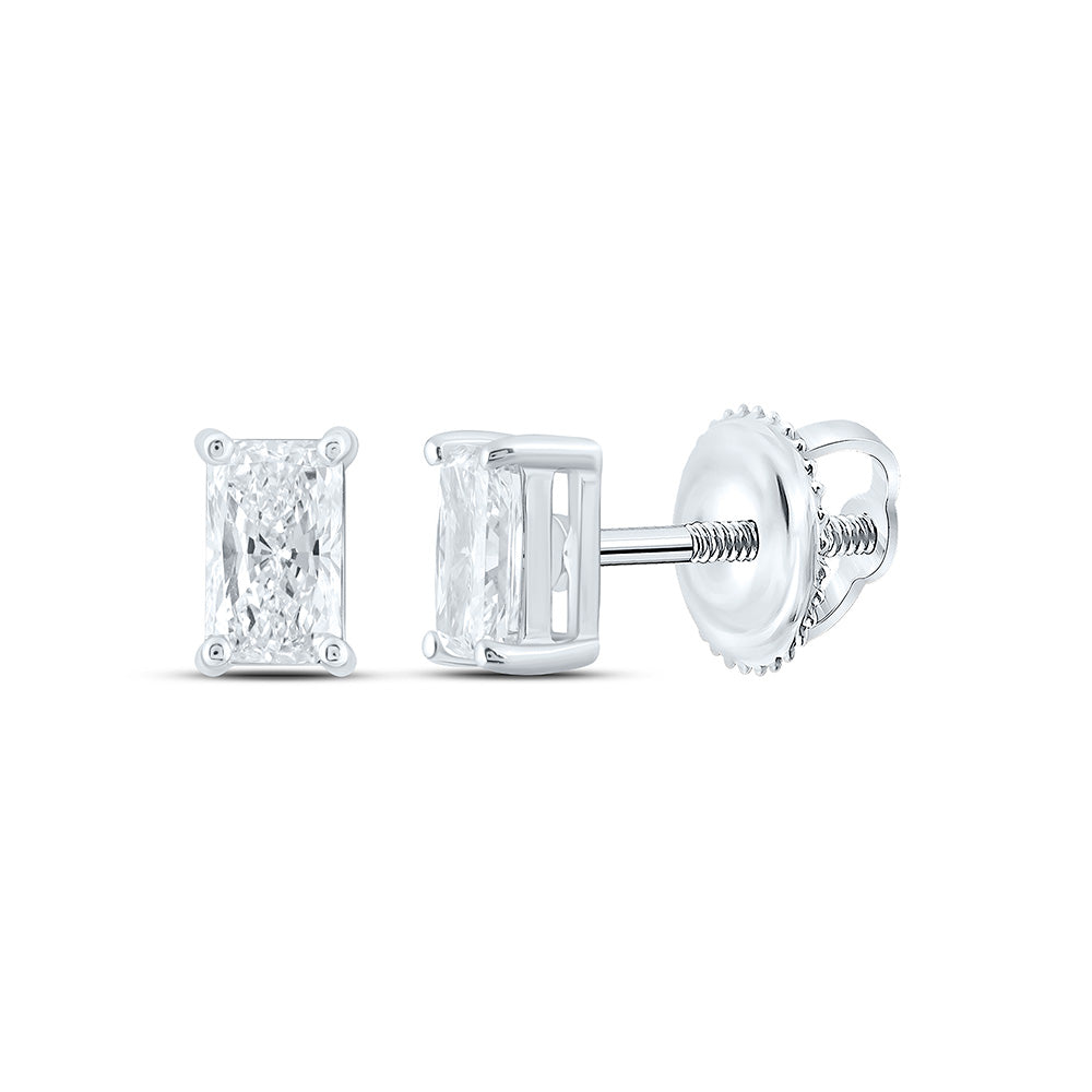 14k White Gold 0.5 CTW Lab Grown Diamond Radiant Solitarie Stud Earrings