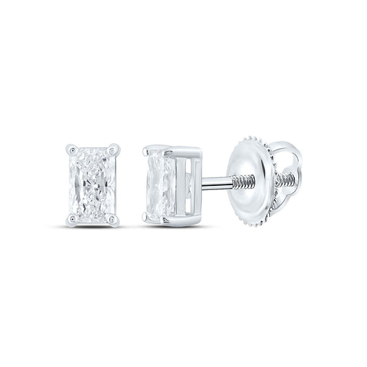 14k White Gold 0.5 CTW Lab Grown Diamond Radiant Solitarie Stud Earrings