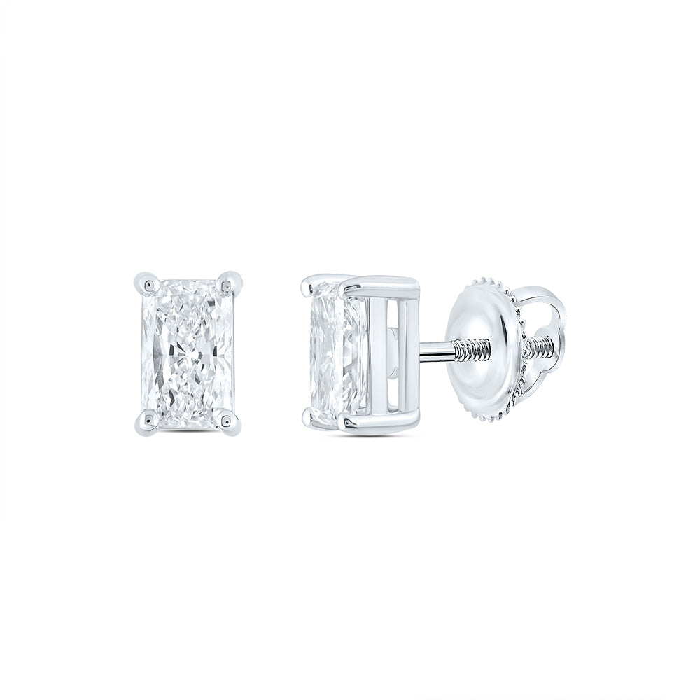 14k White Gold 1.5 CTW Lab Grown Diamond Radiant Solitarie Stud Earrings