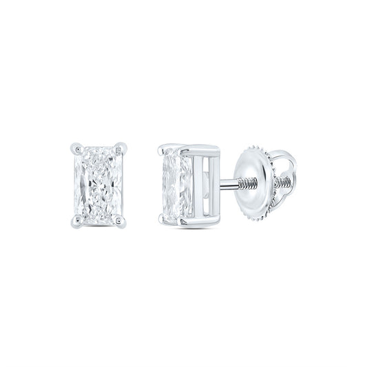 14k White Gold 1.5 CTW Lab Grown Diamond Radiant Solitarie Stud Earrings