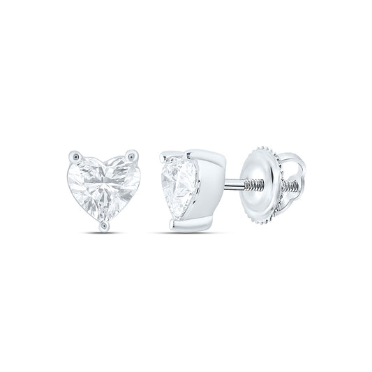 14k White Gold 0.5 CTW Lab Grown Diamond Heart Solitarie Stud Earrings