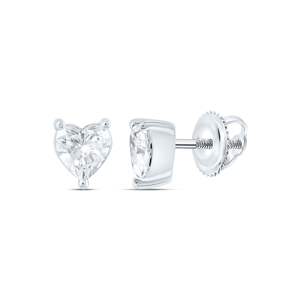 14k White Gold 0.625 CTW Lab Grown Diamond Heart Solitarie Stud Earrings