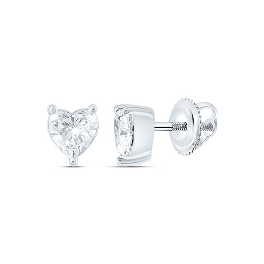 14k White Gold 0.625 CTW Lab Grown Diamond Heart Solitarie Stud Earrings