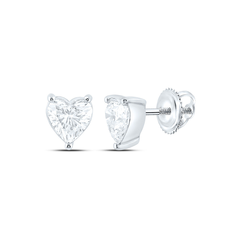14k White Gold 1 CTW Lab Grown Diamond Heart Solitarie Stud Earrings