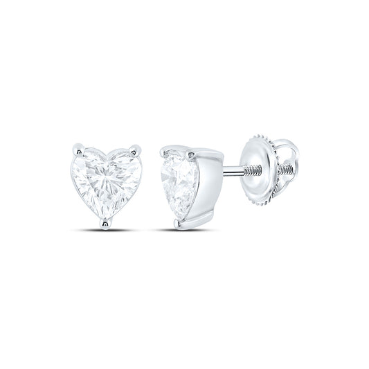 14k White Gold 1 CTW Lab Grown Diamond Heart Solitarie Stud Earrings