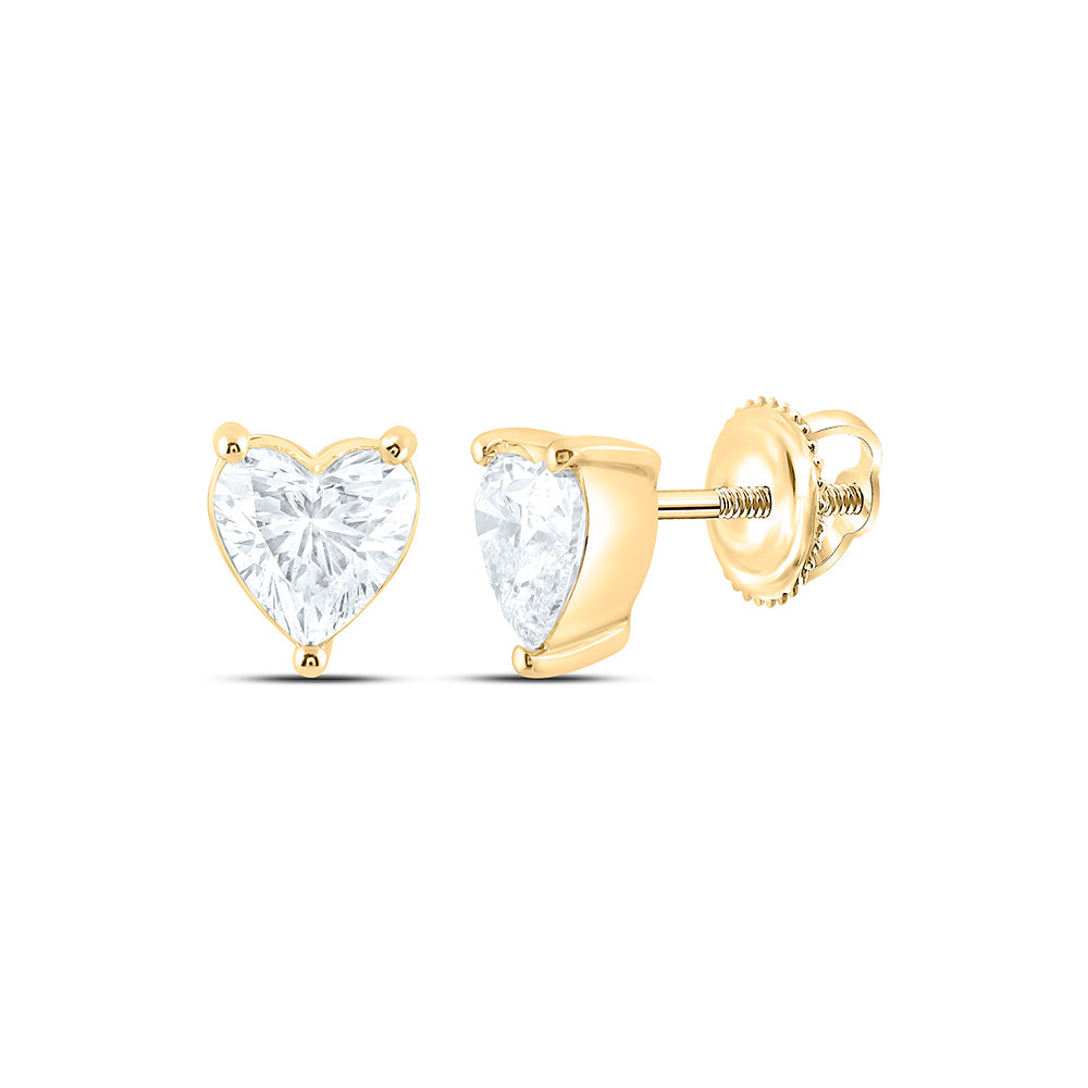 14k Yellow Gold 1 CTW Lab Grown Diamond Heart Solitarie Stud Earrings