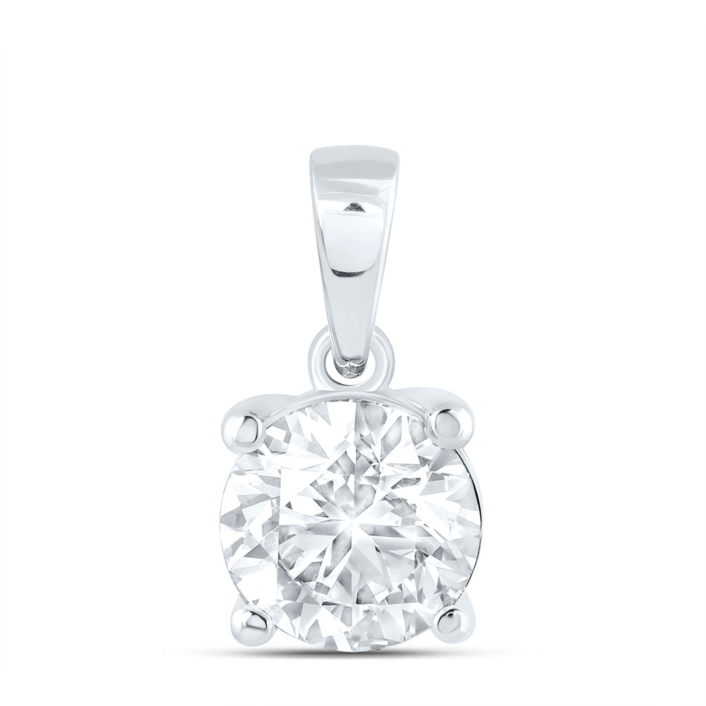 14k White Gold 1 CTW Lab Grown Diamond  Round Solitaire Pendant