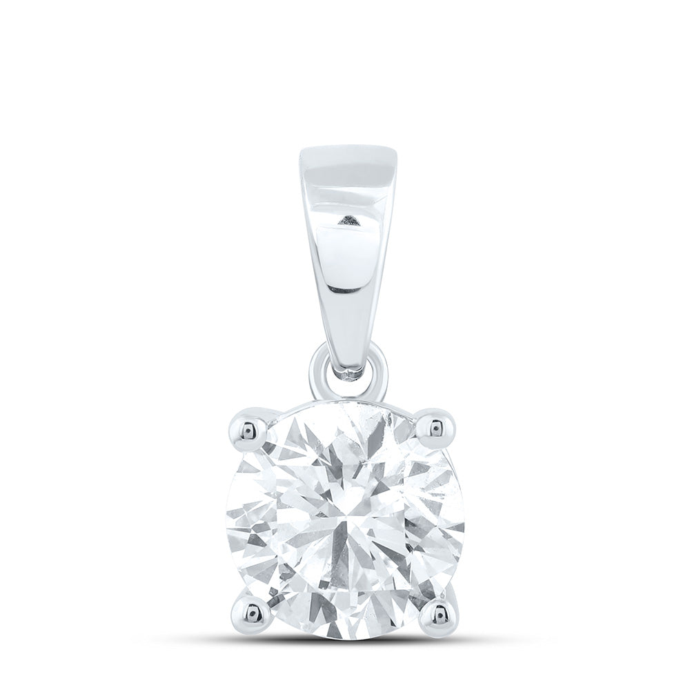 14k White Gold 1.5 CTW Lab Grown Diamond  Round Solitaire Pendant