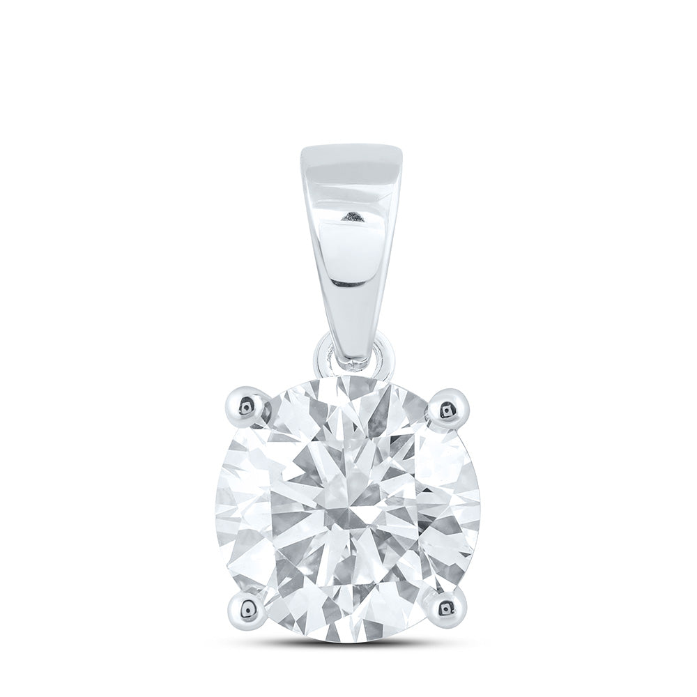 14k White Gold 2 CTW Lab Grown Diamond  Round Solitaire Pendant