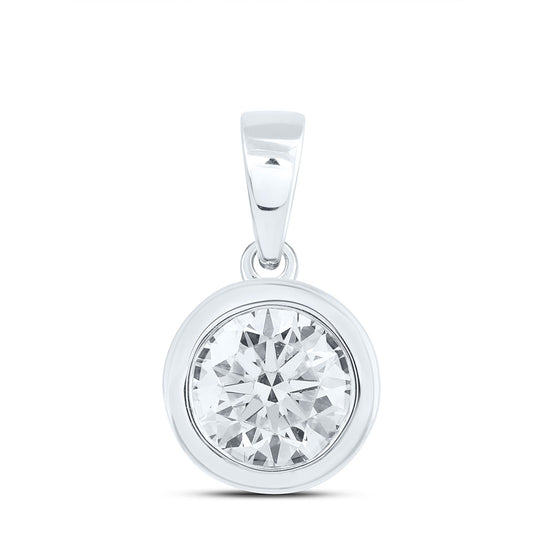14k White Gold 0.5 CTW Lab Grown Diamond Fashion Bezel Round Solitaire Pendant