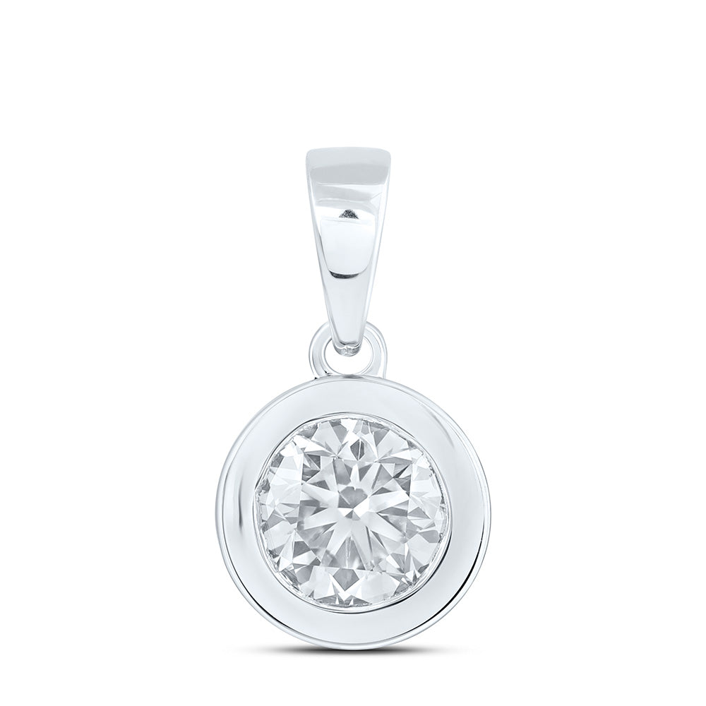 14k White Gold 0.75 CTW Lab Grown Diamond Fashion Bezel Round Solitaire Pendant