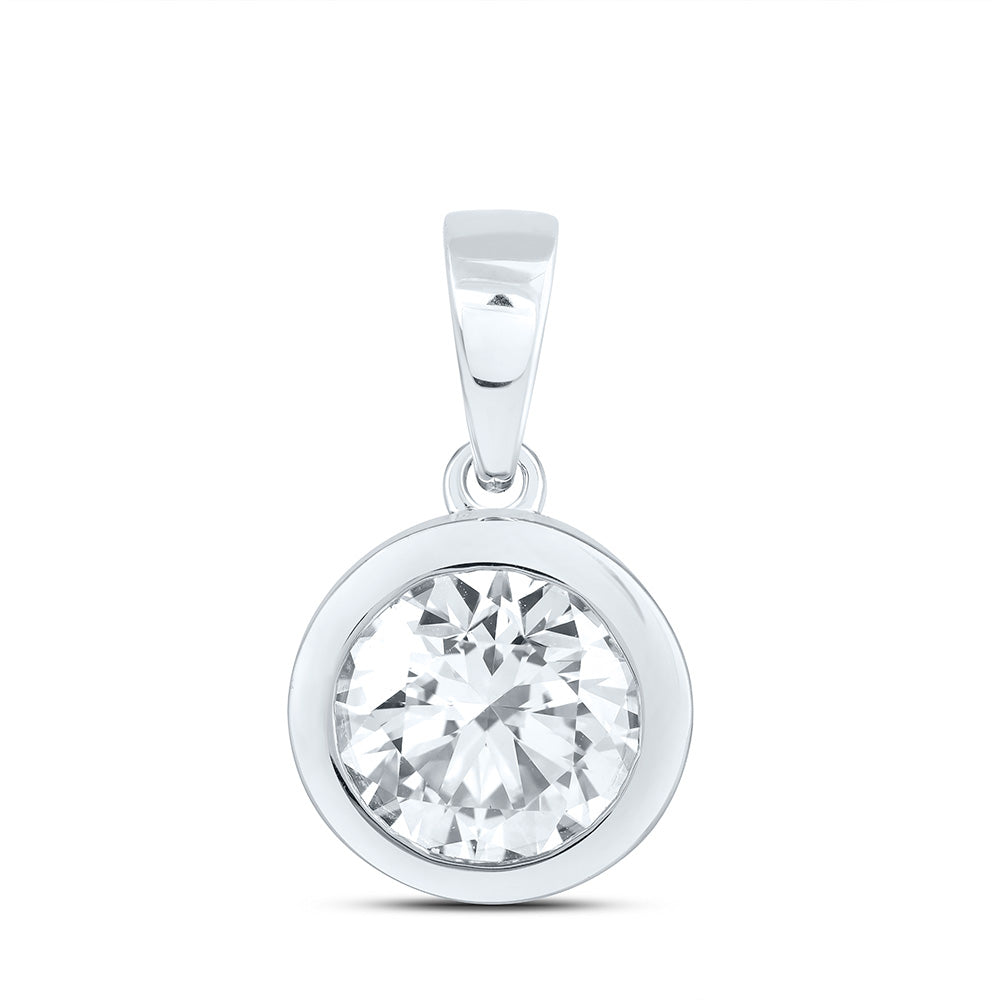 14k White Gold 1 CTW Lab Grown Diamond Fashion Bezel Round Solitaire Pendant