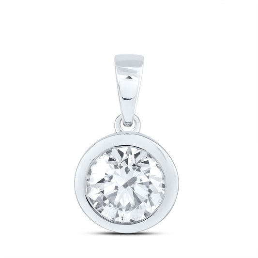 14k White Gold 1 CTW Lab Grown Diamond Fashion Bezel Round Solitaire Pendant