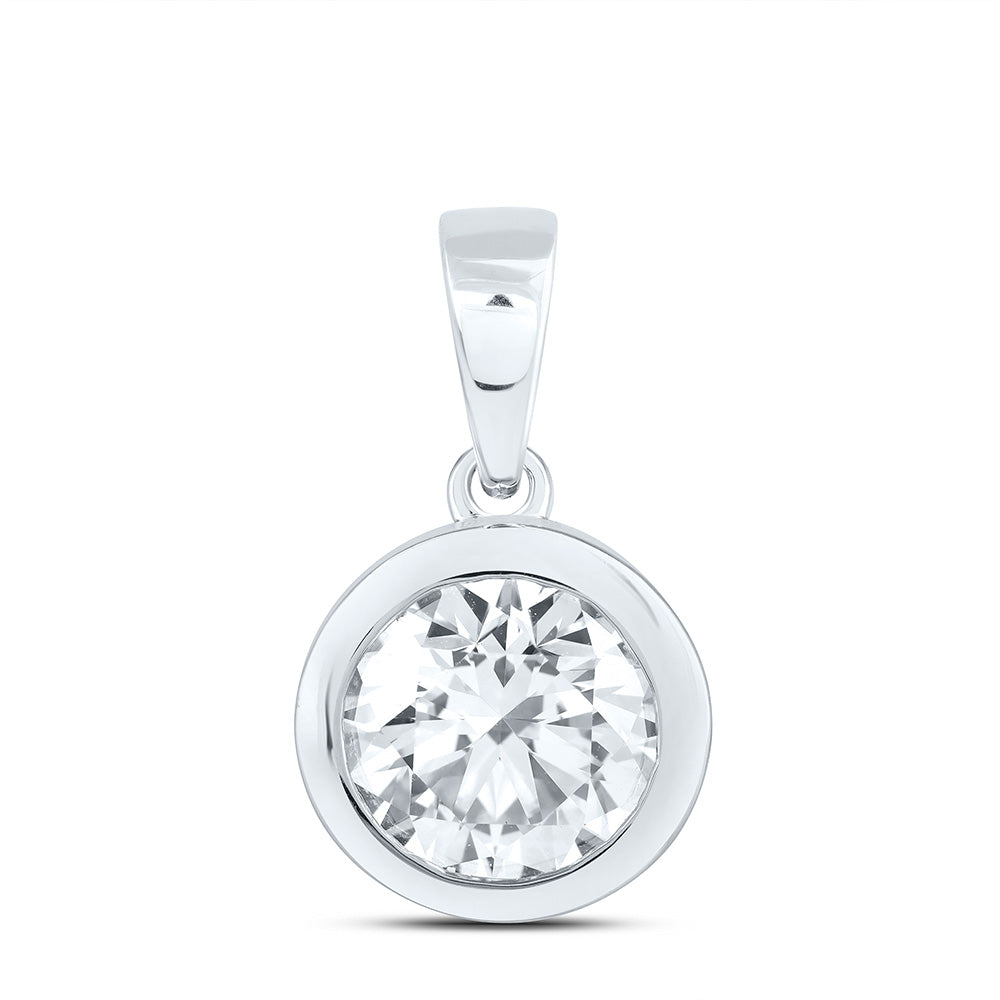 14k White Gold 1.5 CTW Lab Grown Diamond Fashion Bezel Round Solitaire Pendant