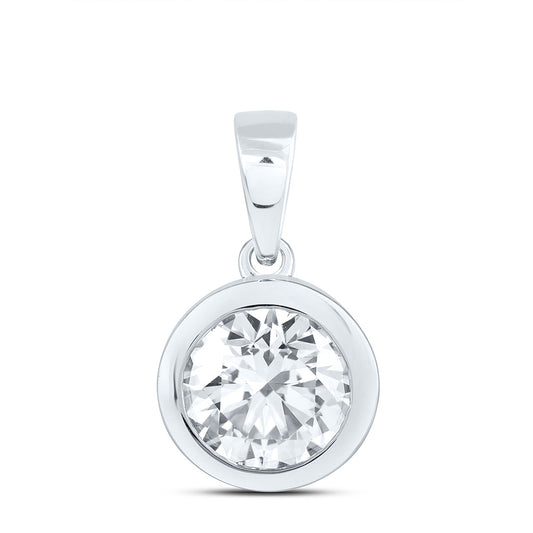 14k White Gold 1.5 CTW Lab Grown Diamond Fashion Bezel Round Solitaire Pendant