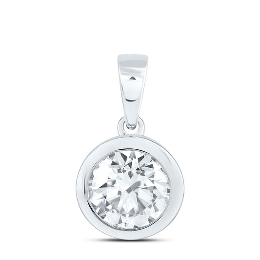 14k White Gold 2 CTW Lab Grown Diamond Fashion Bezel Round Solitaire Pendant
