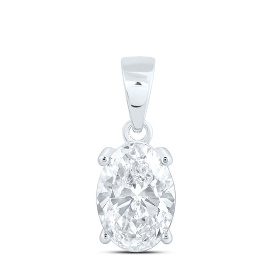 14k White Gold 1 CTW Lab Grown Diamond  Oval Solitaire Pendant