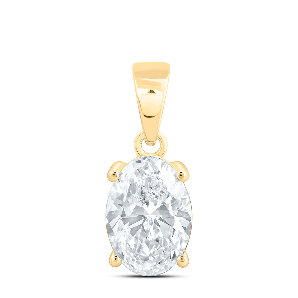 14k Yellow Gold 1 CTW Lab Grown Diamond  Oval Solitaire Pendant