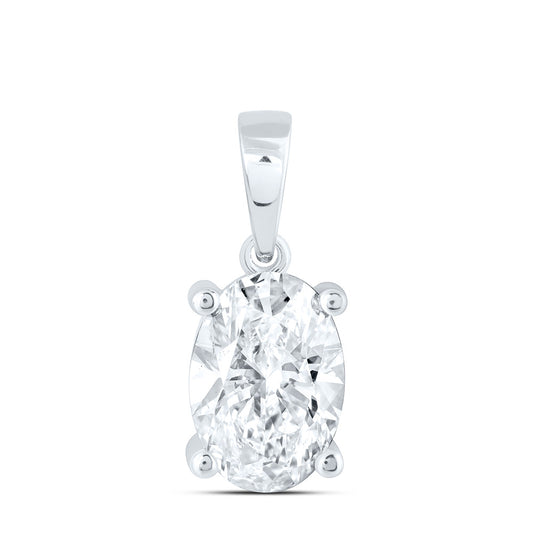 14k White Gold 2 CTW Lab Grown Diamond  Oval Solitaire Pendant