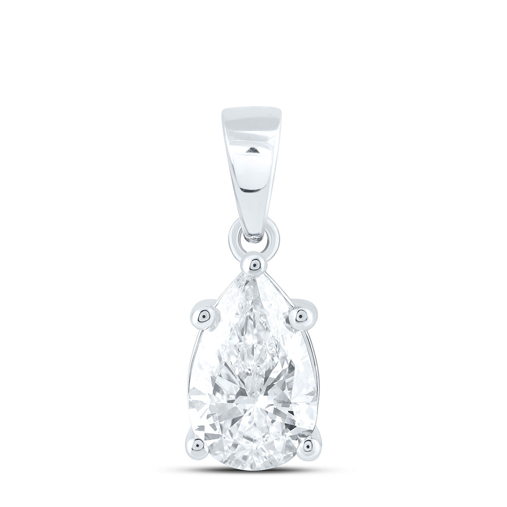 14k White Gold 1 CTW Lab Grown Diamond  Pear Solitaire Pendant