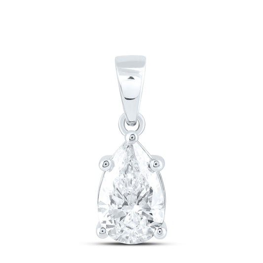 14k White Gold 1 CTW Lab Grown Diamond  Pear Solitaire Pendant