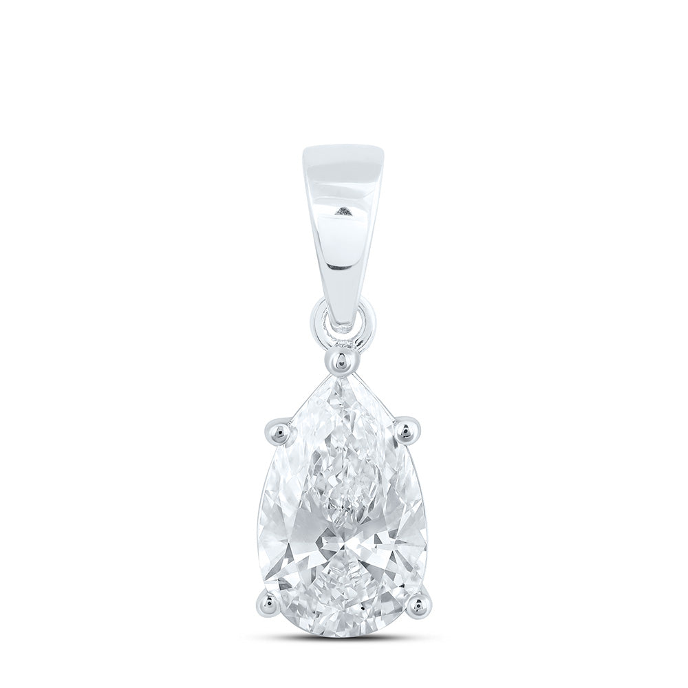 14k White Gold 1.5 CTW Lab Grown Diamond  Pear Solitaire Pendant