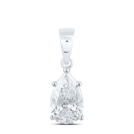 14k White Gold 1.5 CTW Lab Grown Diamond  Pear Solitaire Pendant