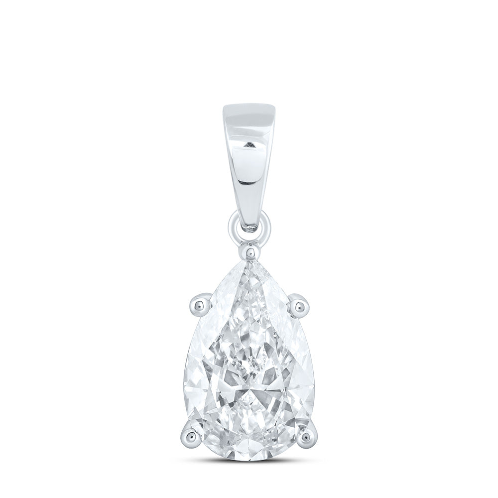 14k White Gold 2 CTW Lab Grown Diamond  Pear Solitaire Pendant