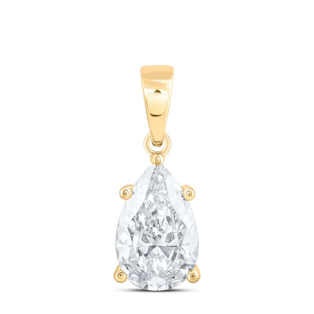 14k Yellow Gold 2 CTW Lab Grown Diamond  Pear Solitaire Pendant