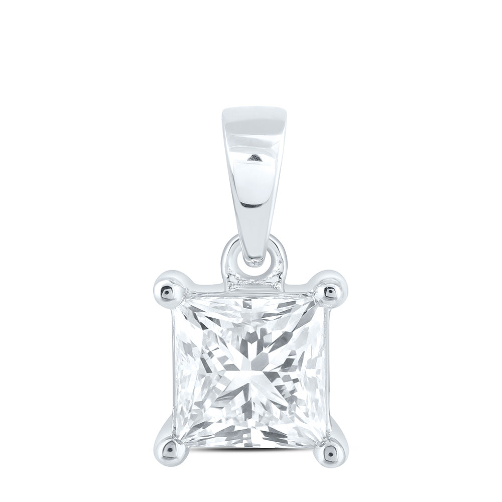14k White Gold 0.5 CTW Lab Grown Diamond  Princess Solitaire Pendant