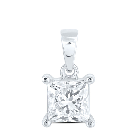 14k White Gold 0.5 CTW Lab Grown Diamond  Princess Solitaire Pendant