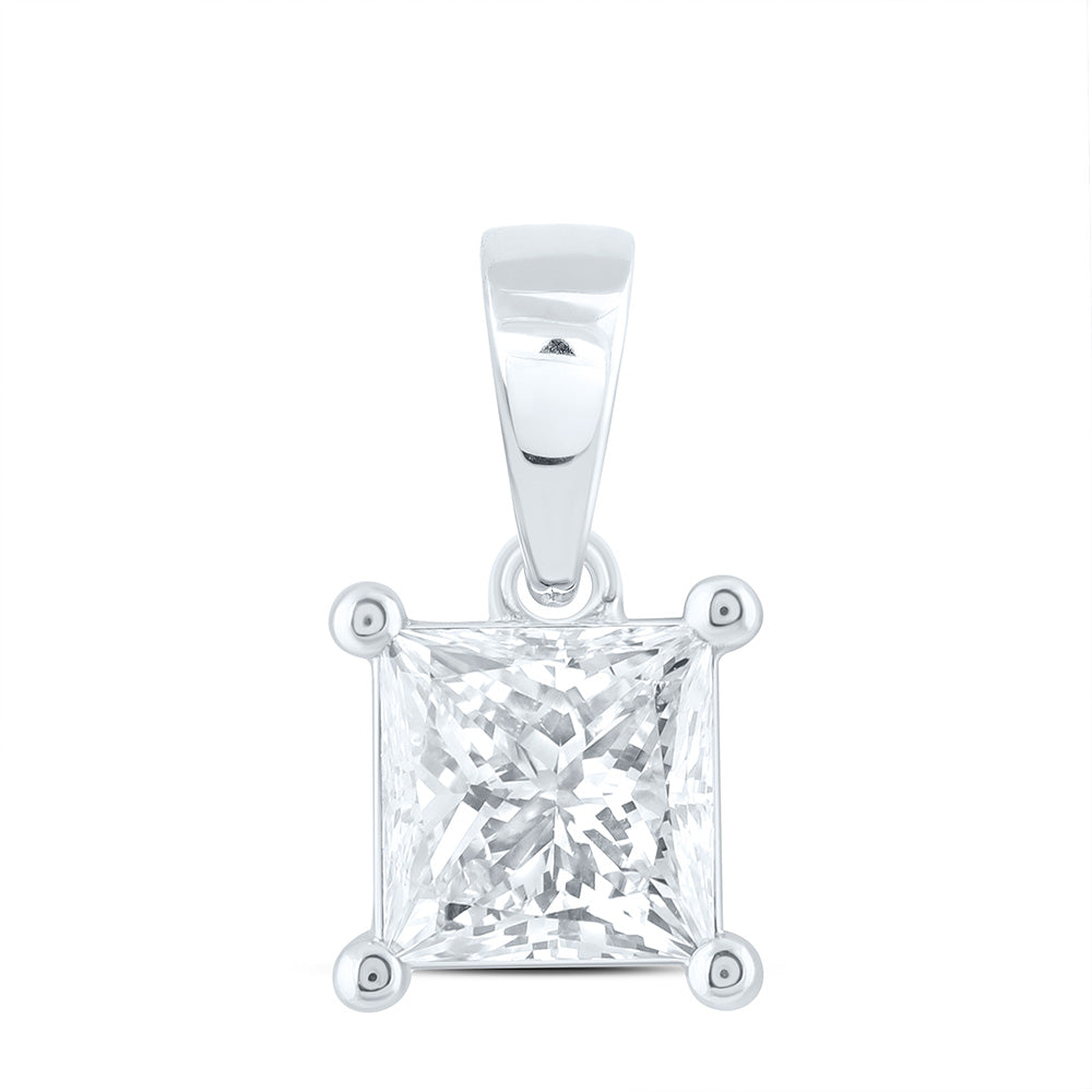 14k White Gold 0.75 CTW Lab Grown Diamond  Princess Solitaire Pendant
