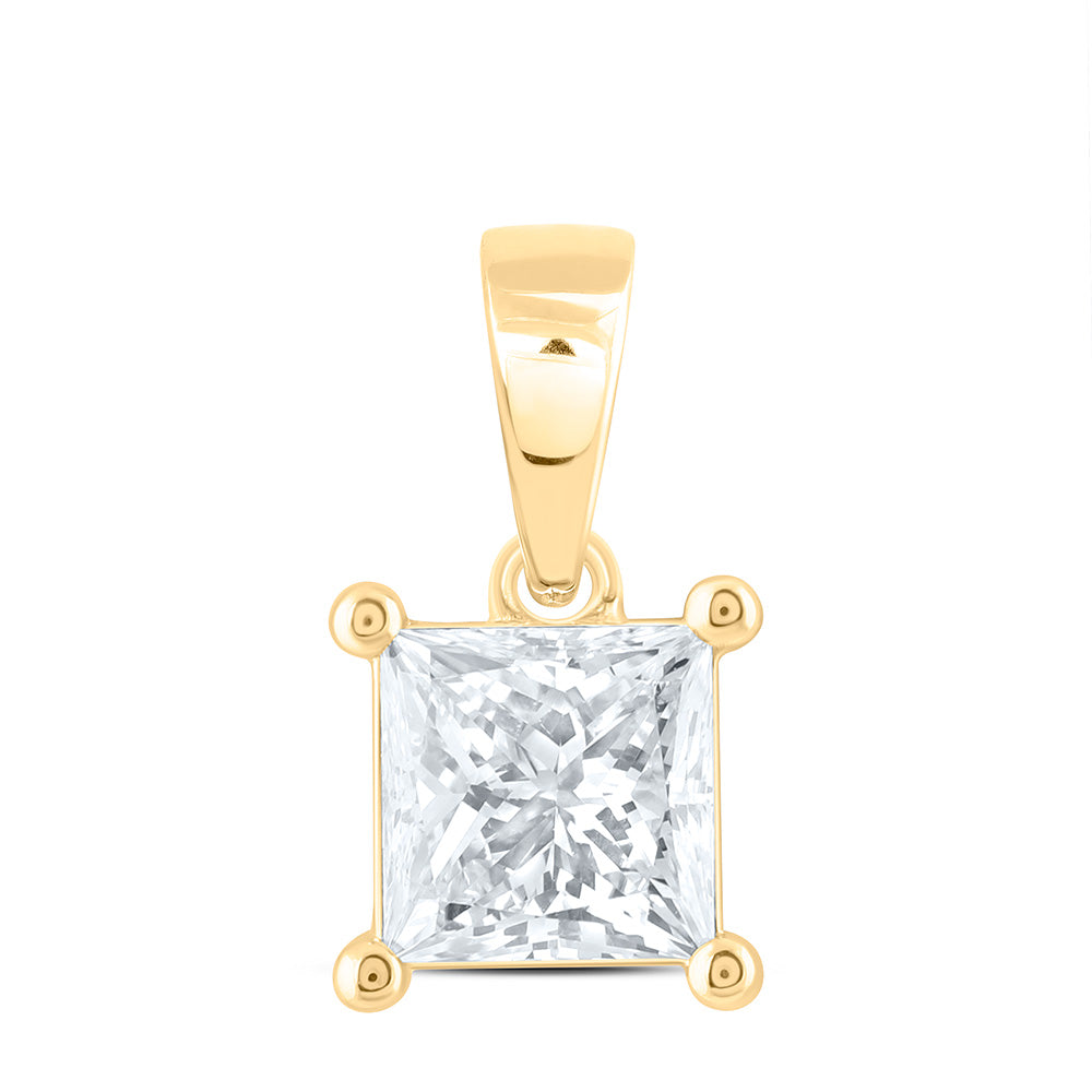 14k Yellow Gold 0.75 CTW Lab Grown Diamond  Princess Solitaire Pendant