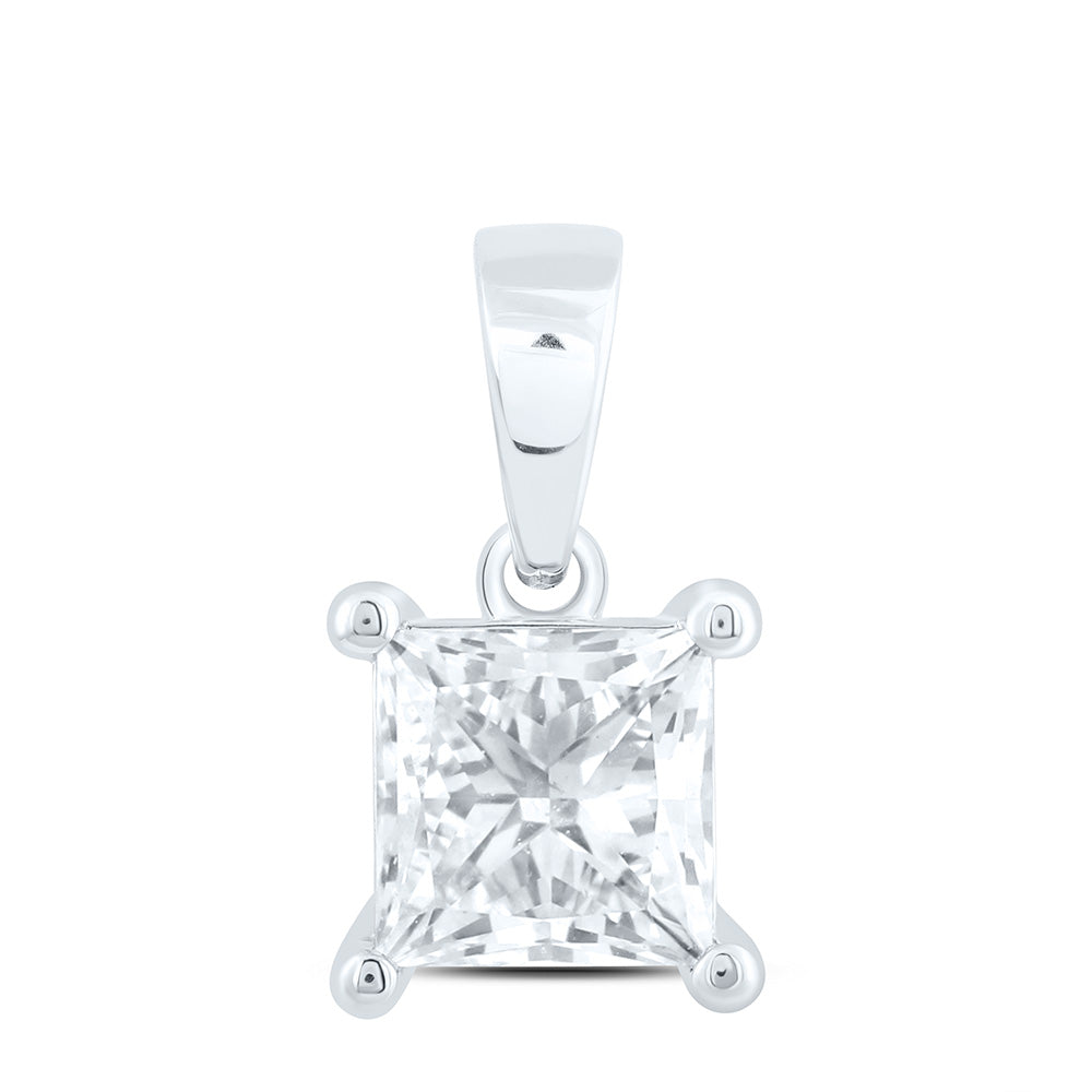 14k White Gold 1 CTW Lab Grown Diamond  Princess Solitaire Pendant