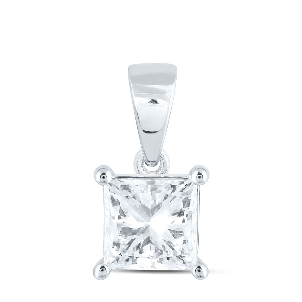 14k White Gold 1.5 CTW Lab Grown Diamond  Princess Solitaire Pendant