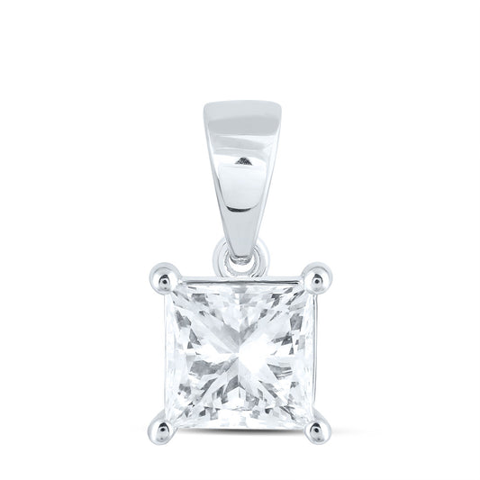 14k White Gold 1.5 CTW Lab Grown Diamond  Princess Solitaire Pendant