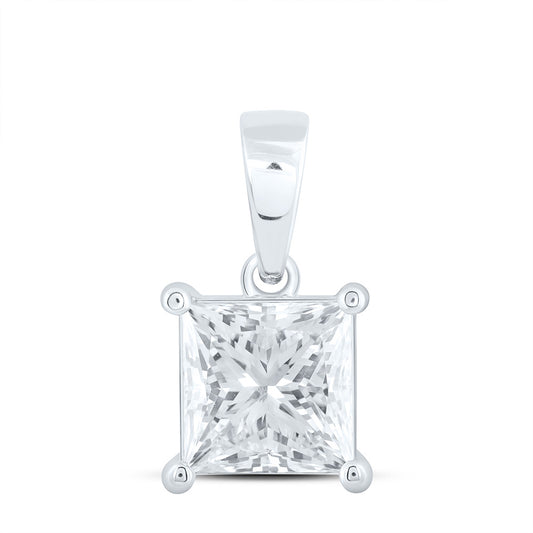 14k White Gold 2 CTW Lab Grown Diamond  Princess Solitaire Pendant
