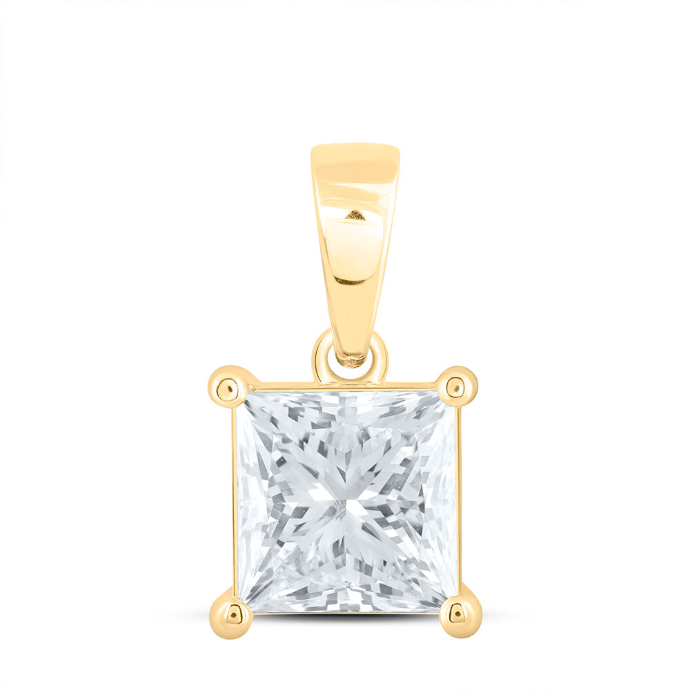 14k Yellow Gold 2 CTW Lab Grown Diamond Princess Solitaire Pendant